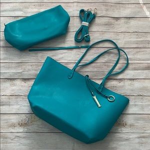 Turquoise Faux Leather Tote bag set NWT
